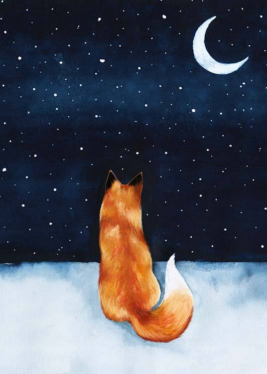  – Joli dessin pour les enfants d'un renard regardant le ciel étoilé