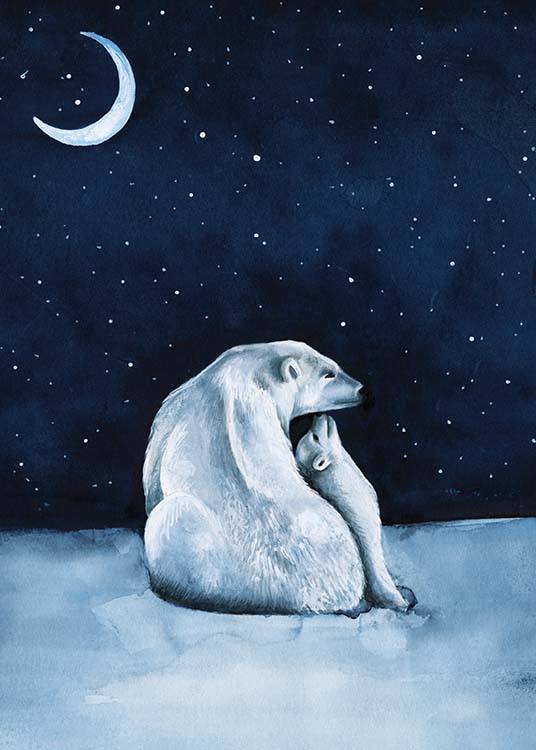  – Affiche pour enfant avec deux ours polaires dans la nuit sous un ciel étoilé 