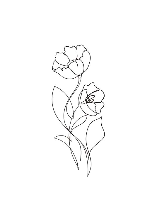  – Dessin simple au crayon d'une fleur fleurie en noir et blanc