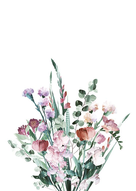  – Affiche simple d'un bouquet de fleurs représenté de façon graphique sur fond blanc 