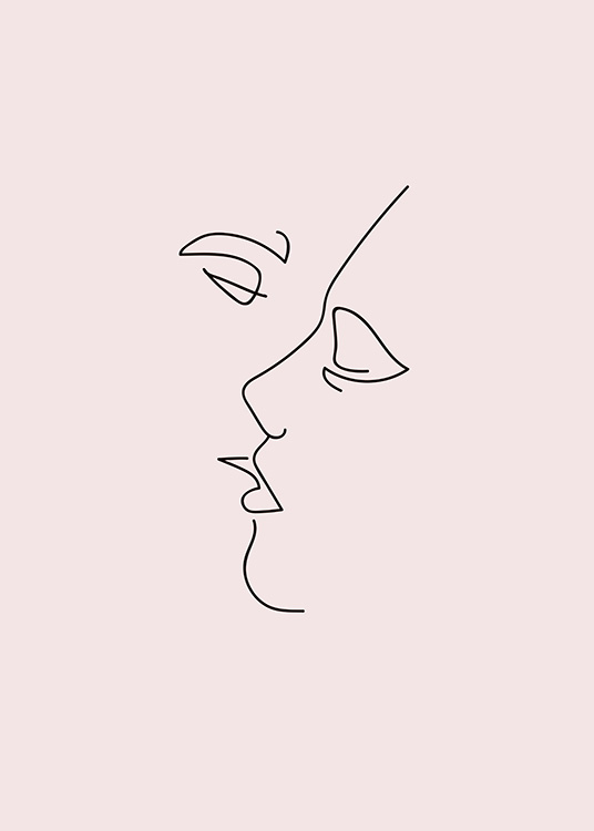  – Affiche de dessins noirs sur un fond rose d'un couple qui s'embrasse
