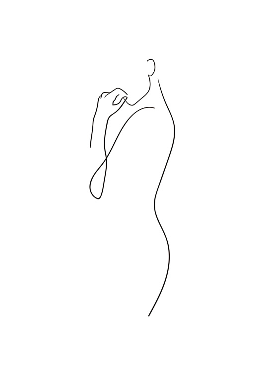  – Dessin en line art d’un corps féminin en noir sur un fond blanc