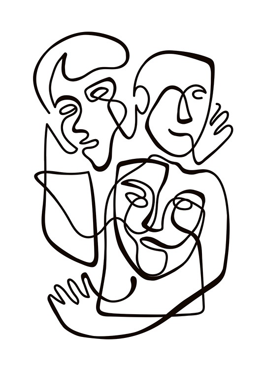  – Poster d'art linéaire abstrait, représentant les portrait de trois personnes 