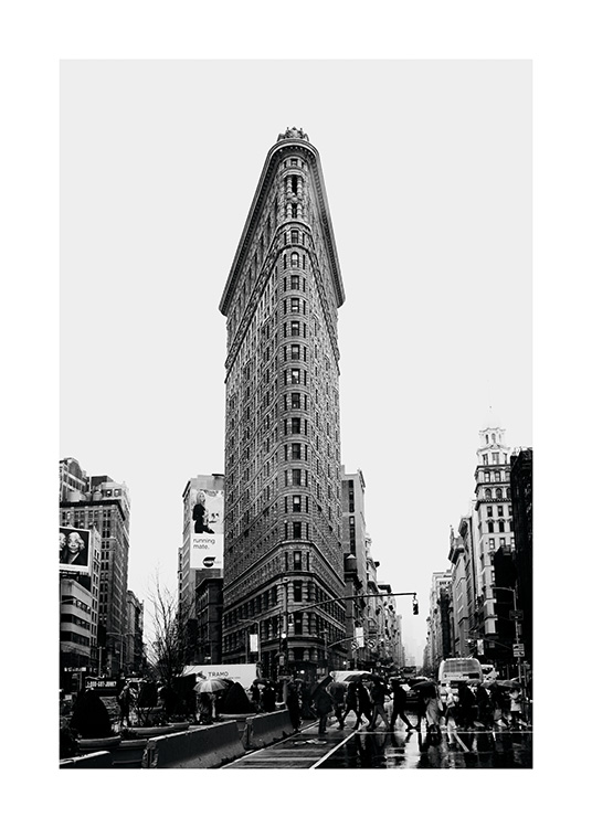  – Poster photo du Flatiron Building avec ses rues animées de Manhattan à New York