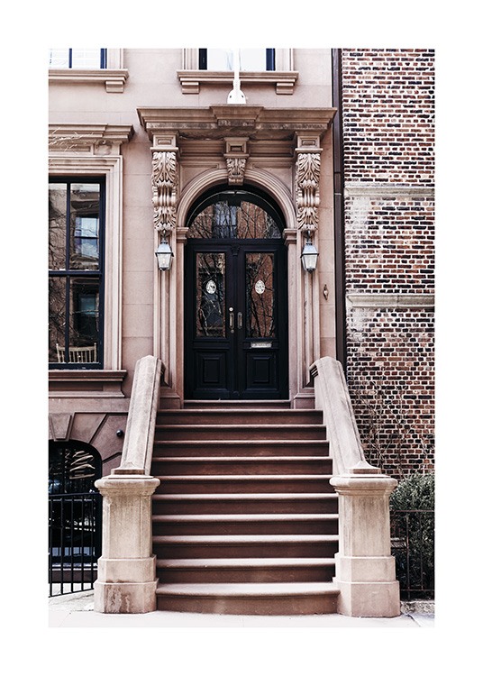 – Affiche photo montrant les escaliers avant l'entrée d'une maison de Brooklyn à New-York