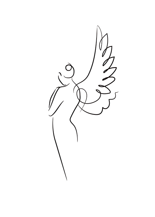 – Affiche d''art linéaire d''un ange sur un fond blanc 