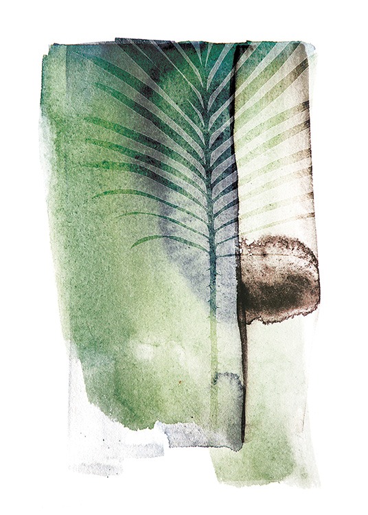 '– Affiche d''art de traits verts avec une plante cycadales sur un fond blanc.'