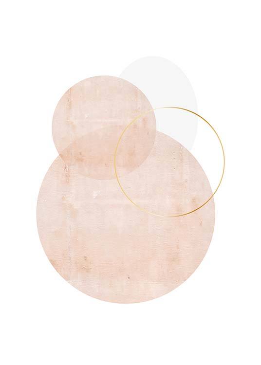 – Des cercles roses, blancs et dorés reliés les uns aux autres sur un fond blanc.