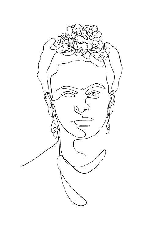 Frida Kahlo Line Art Affiche / Noir et blanc chez Desenio AB (11764)