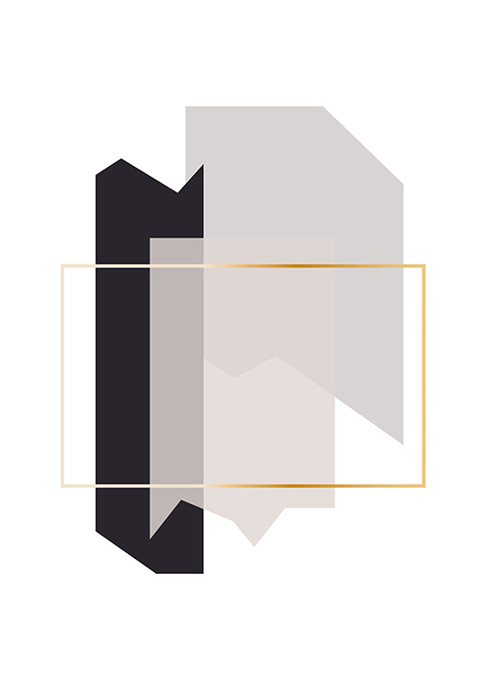  – Illustration graphique avec des formes en gris ressemblant à des fragments, avec une bordure dorée au milieu