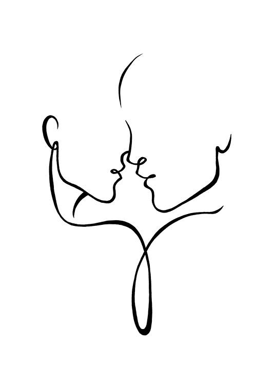  – Illustration de line art en noir et blanc représentant deux visages qui s’embrassent presque