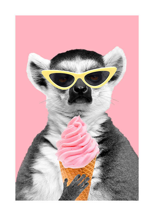 Lemur With Ice Cream Affiche / Posters pour enfants chez Desenio AB (12477)