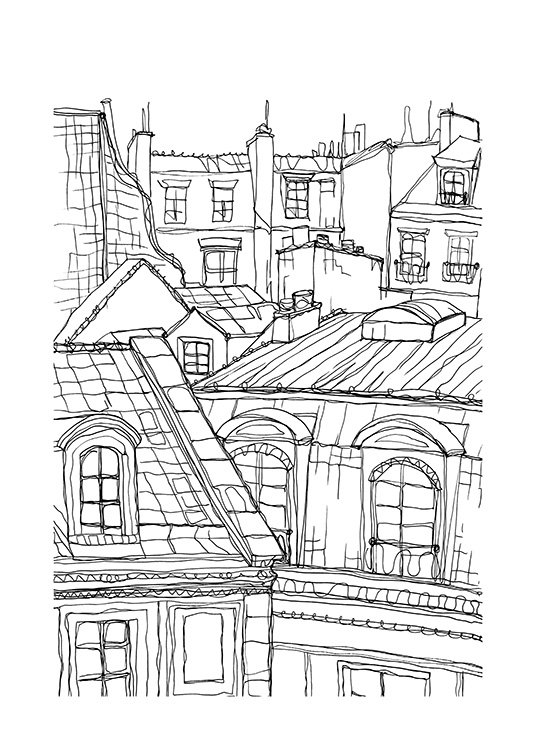Roof Tops in Paris Affiche / Noir et blanc chez Desenio AB (12922)