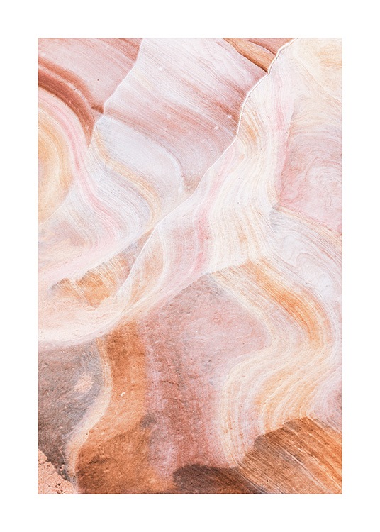  – Photographie d’un motif ondulé sur un rocher en rose et orange