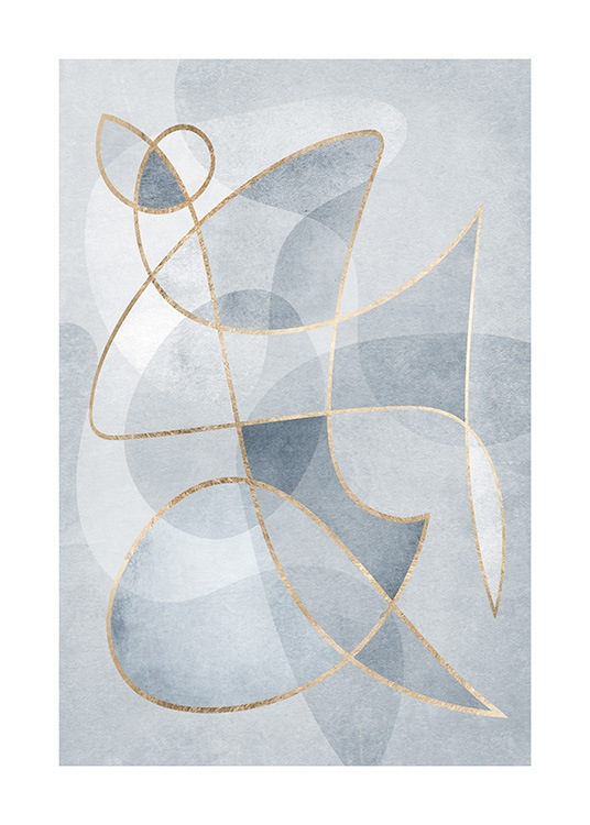 Illustration graphique avec des formes abstraites en bleu avec des lignes colorées d'or