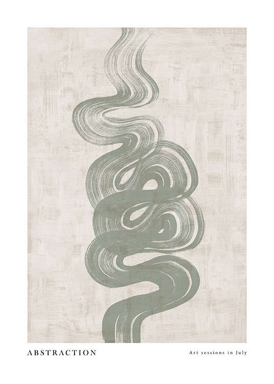  - Volute abstraite peinte en vert sur un fond beige avec structure de couleur