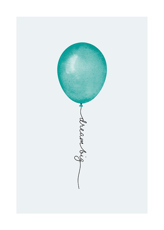  - Illustration d'un ballon vert sur un fond gris avec la ficelle de ballon disant Dream big