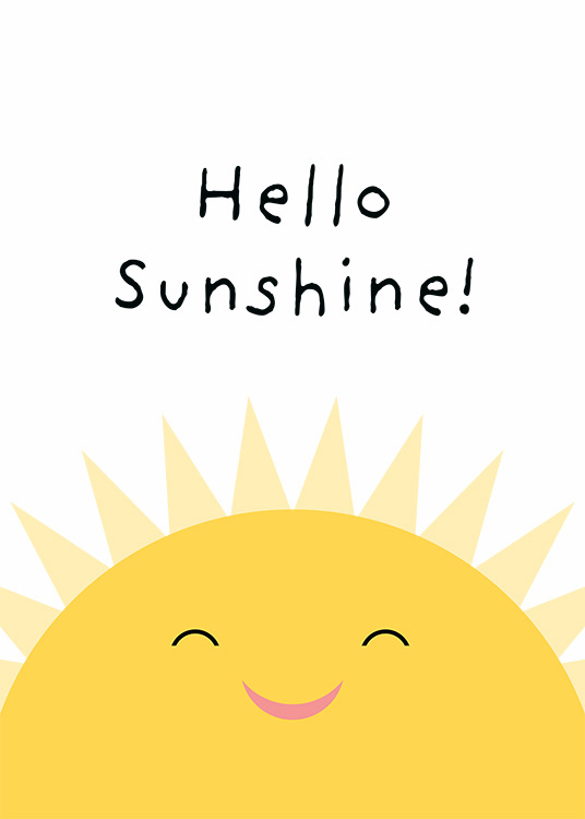  - Illustration graphique avec Hello Sunshine écrit au-dessus d'un soleil souriant