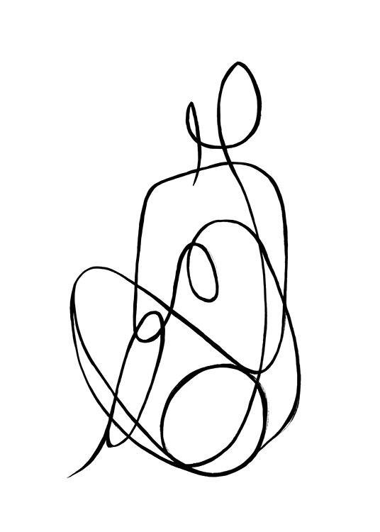 - Illustration de dessin au trait d'une femme assise, elle est dessinée en noir et blanc