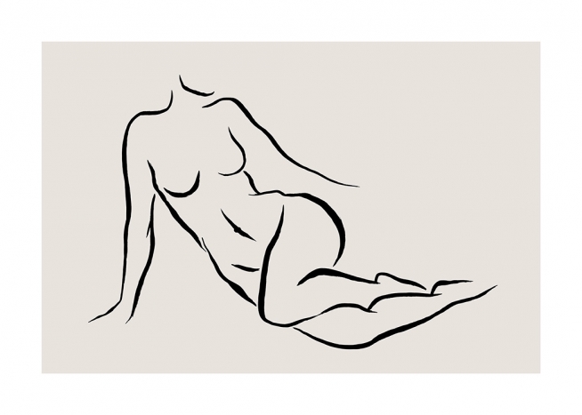 - Illustration d'une femme allongée sur le côté, dessin au trait noir sur un fond beige