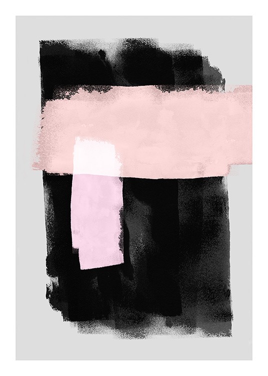  - Illustration d'une aquarelle noire et rose peinte sur un fond gris