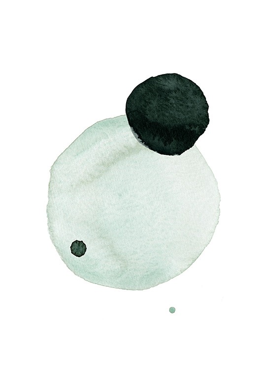  – Peinture à l’aquarelle avec des cercles vert menthe et vert foncé sur un fond blanc