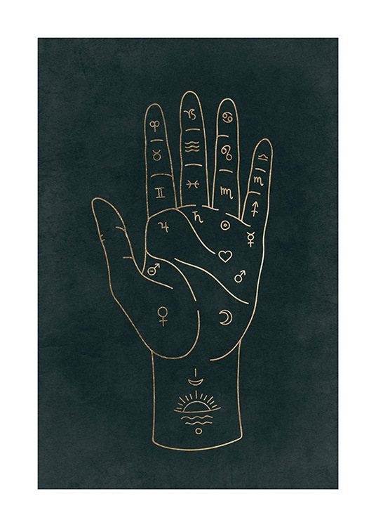  – Illustration graphique avec des signes astronomiques à l’intérieur d’une main