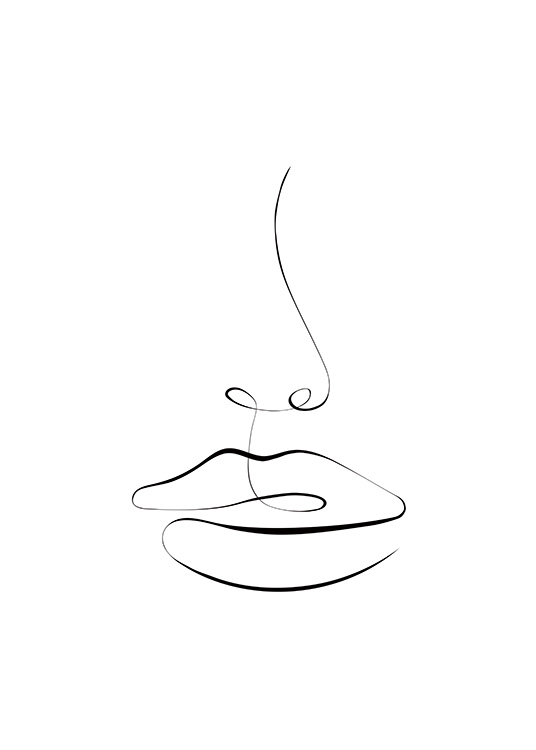  - Illustration de dessin au trait de lèvres et d'un nez
