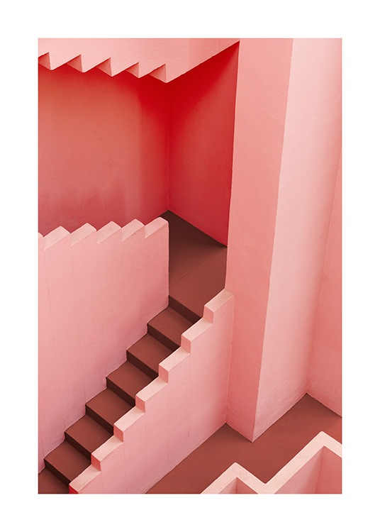  - Photographie d'un escalier rose aux formes géométriques