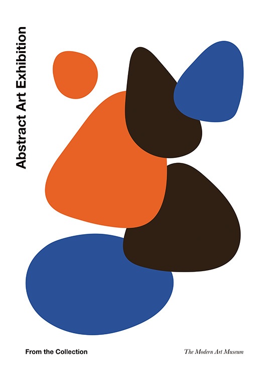 - Illustration graphique de formes abstraites bleues, noires et oranges sur un fond blanc