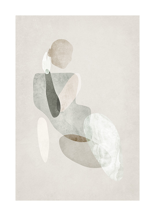  – Peinture à l'aquarelle abstraite d'un corps de femme beige, vert et blanc