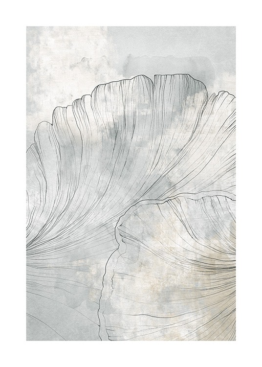  – Dessin abstrait de coraux sur un fond peint en beige, gris et blanc