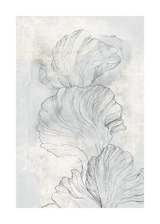  – Dessin abstrait de coraux sur un fond peint en gris et beige