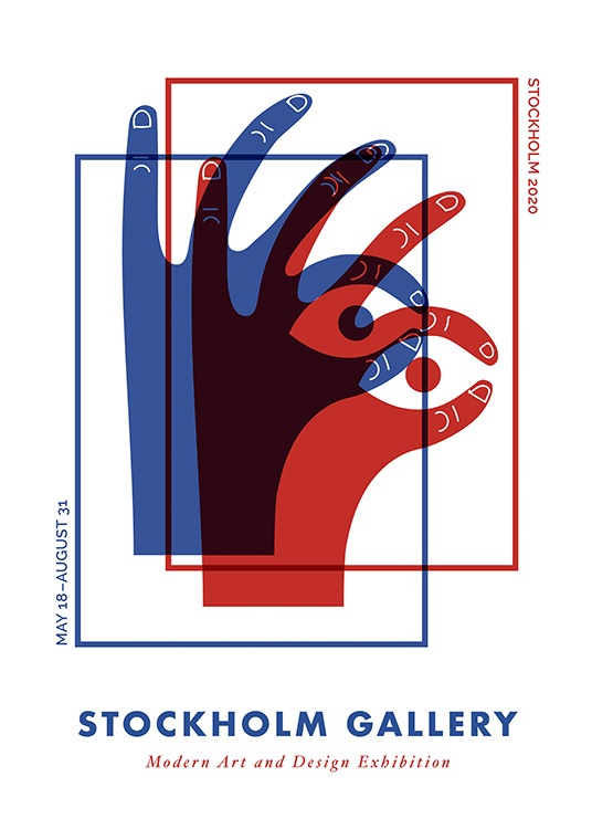  – Illustration graphique de deux mains, l'une rouge, l'autre bleue, formant des yeux avec leurs doigts