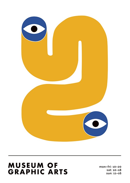  – Illustration graphique abstraite d'un tourbillon jaune avec des yeux bleus à ses extrémités