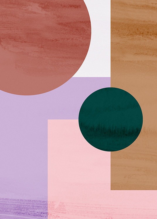  – Illustration graphique de cercles et rectangles rose, violet, vert et marron