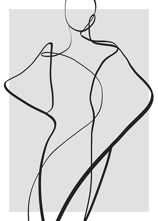  – Illustration au dessin au trait d'un corps en noir sur un fond gris