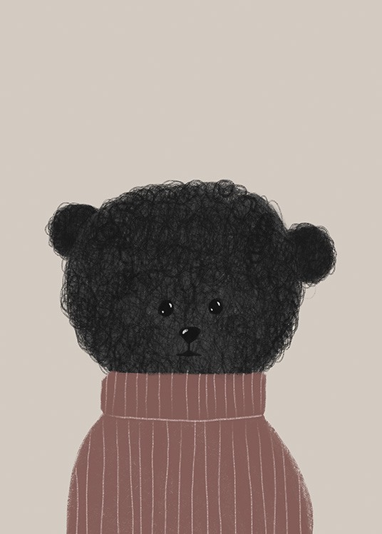  – Illustration graphique d'un chiot à la fourrure noire portant un pull rose