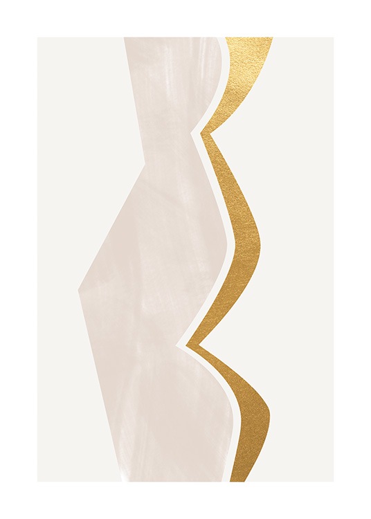  – Illustration graphique avec une forme incurvée en doré et beige sur un fond gris clair