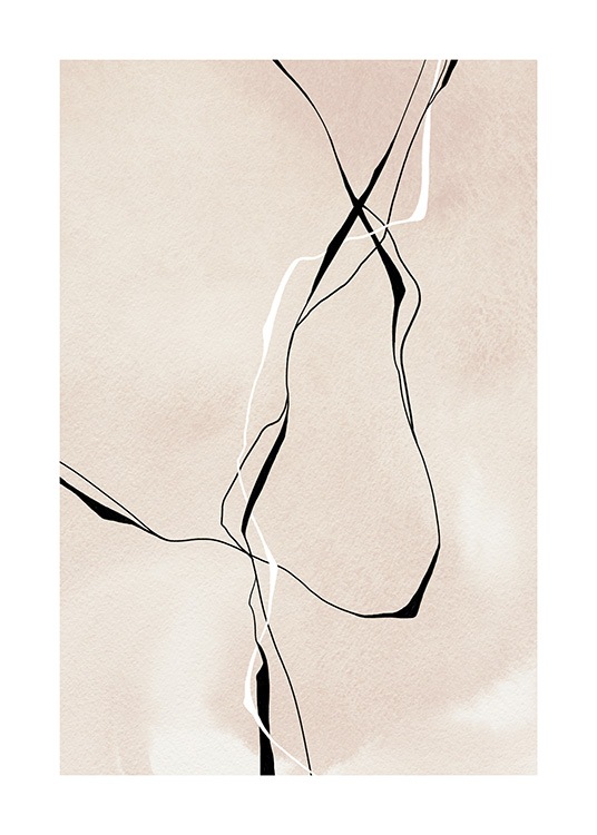  – Illustration avec des lignes abstraites en noir et blanc sur un fond beige
