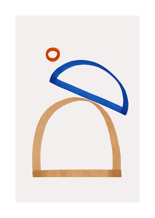  – Illustration graphique avec des cercles bleus et orange et des demi-cercles sur un fond beige clair