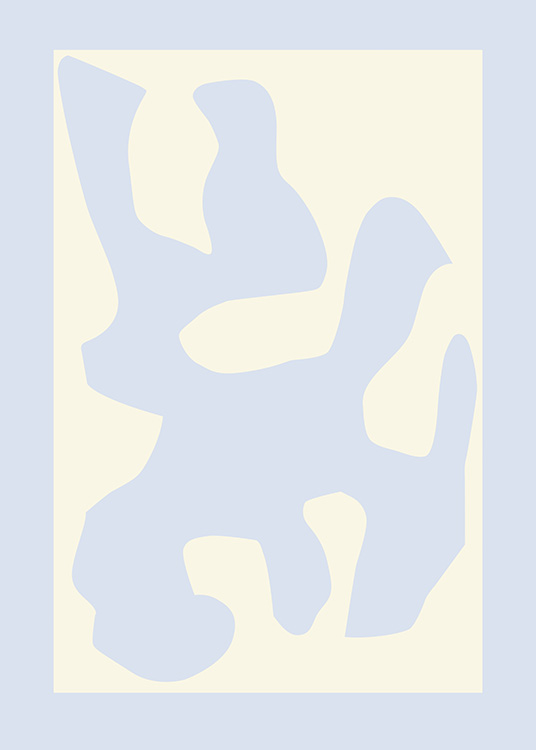  – Illustration graphique avec une forme abstraite en bleu clair sur un fond beige, entourée d’une bordure bleue claire