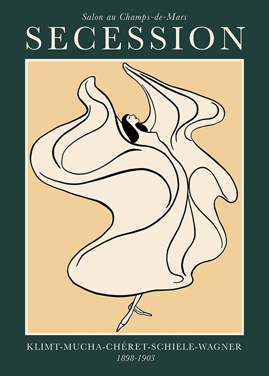  – Illustration graphique avec le mot « Secession » en haut et une femme dans une grande robe
