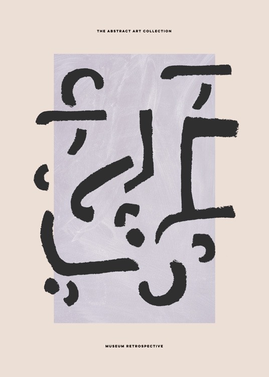  – Illustration graphique avec des formes abstraites en noir sur un fond lilas et beige