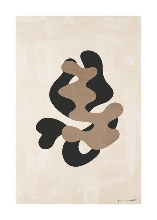  – Illustration graphique d’une forme noire et marron sur un fond beige