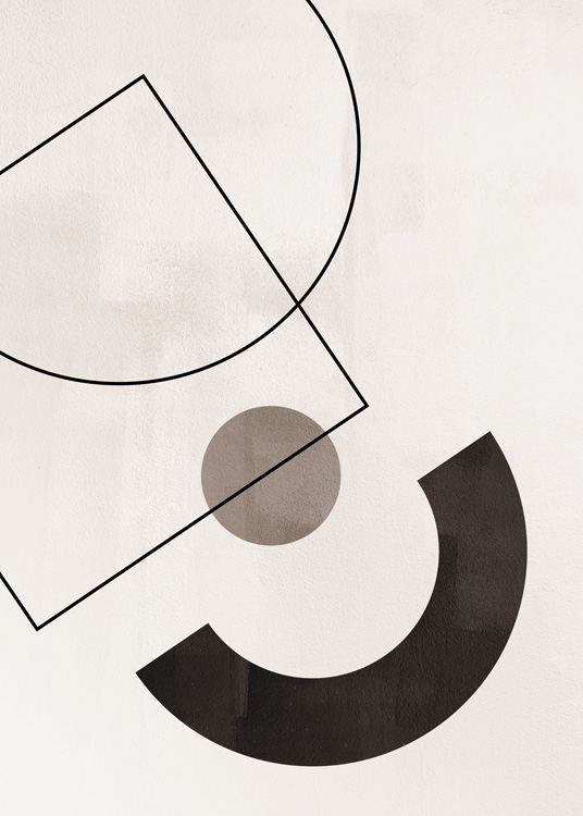  – Illustration graphique avec des rectangles et cercles noirs et marron sur un fond beige