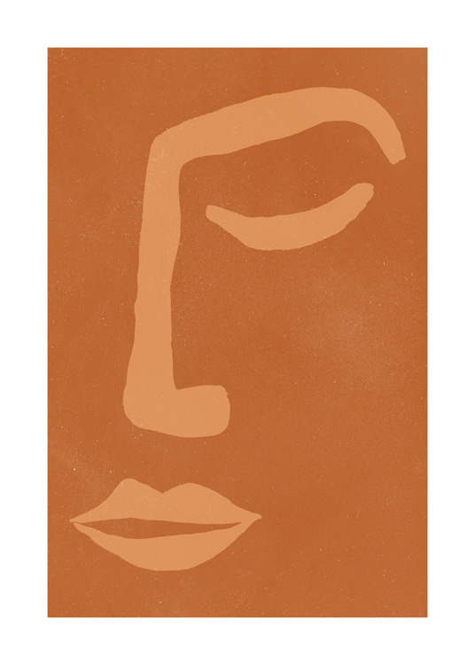  – Illustration avec un visage abstrait en beige sur un fond de couleur noisette