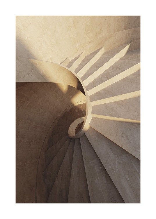  – Photographie d’un escalier en colimaçon, beige en marbre