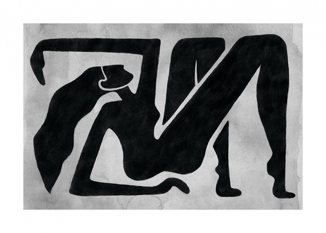  – Illustration d’une femme allongée avec les jambes en l’air, illustrée en noir sur un fond gris à l’aquarelle