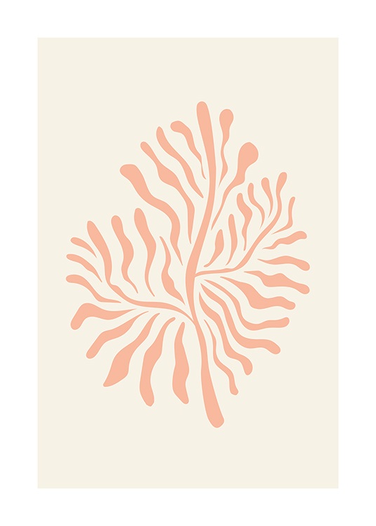  – Illustration graphique d’un corail abstrait rose sur un fond beige clair